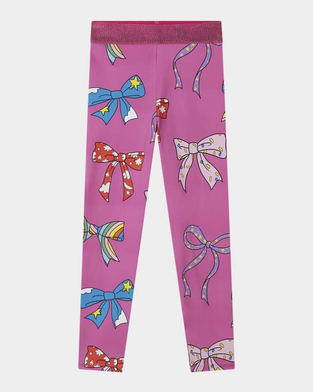 Girl's Bows Print Elasticated Leggings, Size 4-8